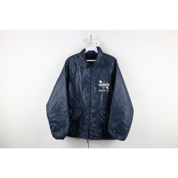 Vtg 60s Champion Running Man Mens Small Sunoco Sun Oil Co Lined Jacket Blue USA